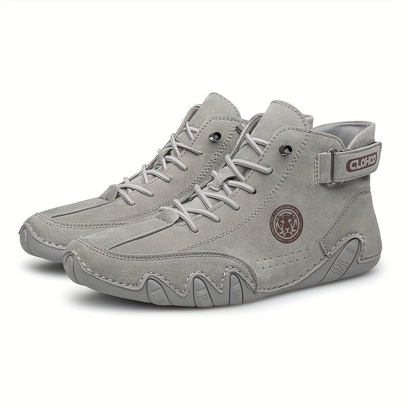 Men's Short Boots with Plush Lining and Hand-Stitched Octopus Design Casual PU High-Tops for All Seasons