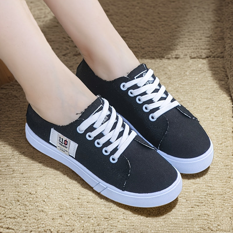 Women's Canvas Sneakers Casual Round Toe Lace-Up All-Season Lightweight Rubber Sole