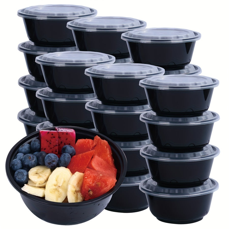 20oz Black Plastic Food Storage Containers with Lids, Leakproof, Microwave Safe, 30 Pack