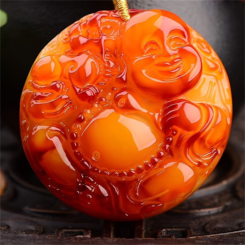 Amber Resin Maitreya Buddha Pendant Necklace for Women Boho Style Gift