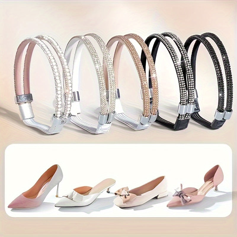 Women's Faux Leather High Heel Shoes with Rhinestones, Anti-Slip Straps