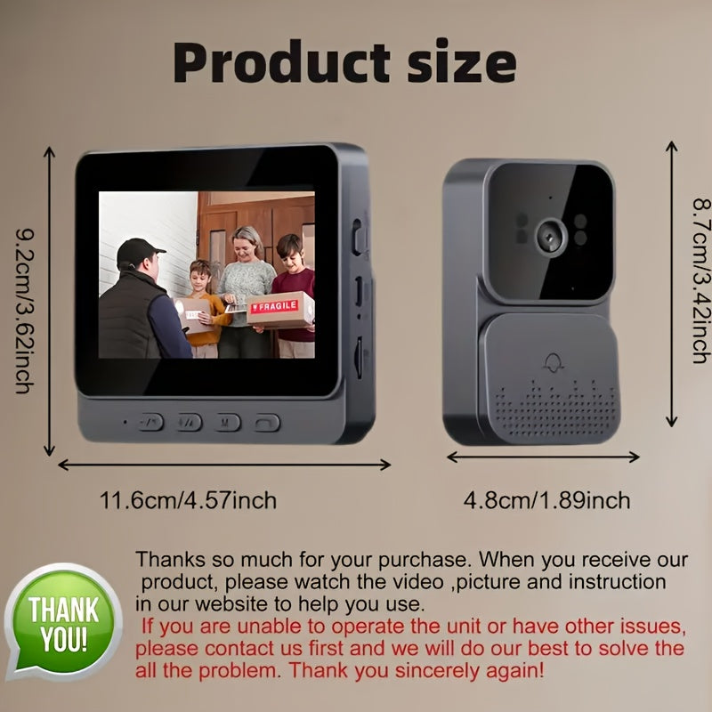 Interkom kamerali video eshik qo'ng'irog'i, 10.92 sm ekran, infraqizil tungi ko'rish, ikki tomonlama muloqot, uzoq muddatli batareya, ilovasiz oson ulanish.