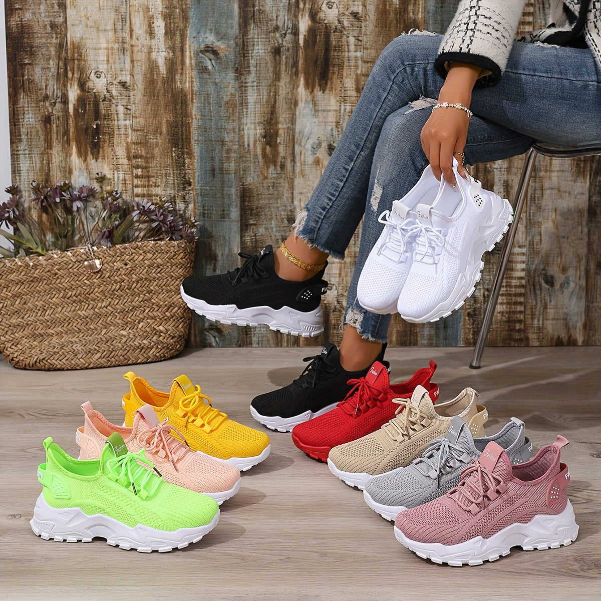 Women's White Mesh Lace Sneakers for Summer Running and Travel