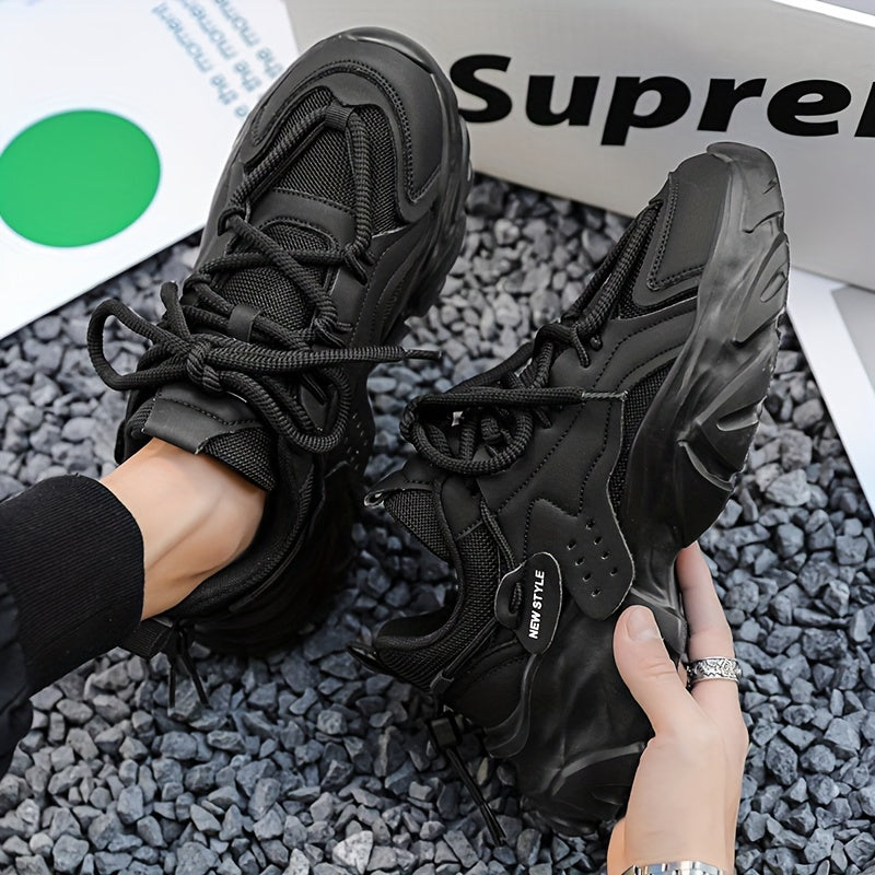 Men's Solid Color Breathable Running Sneakers with Thick Bottom for Training and Fitness