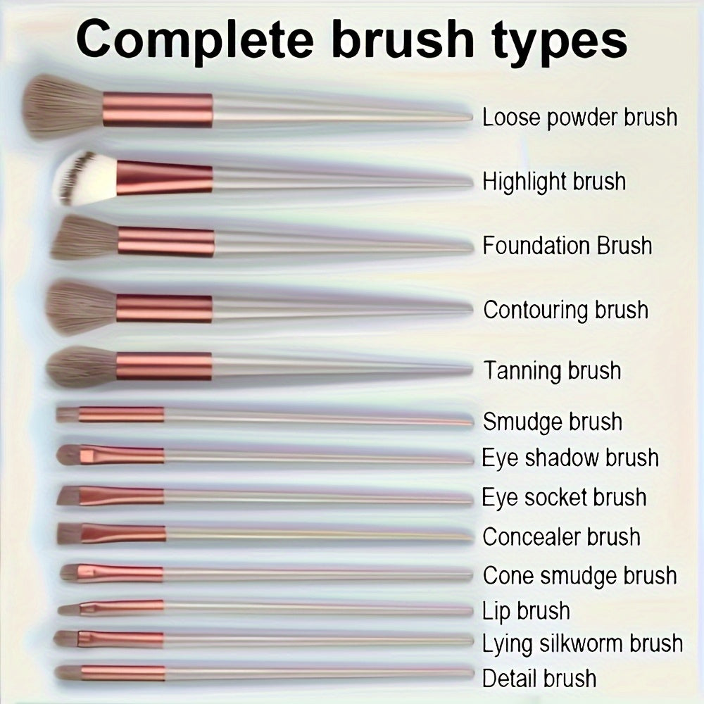 13-Piece Professional Makeup Brush Set with Hypoallergenic Nylon Bristles and ABS Plastic Handles