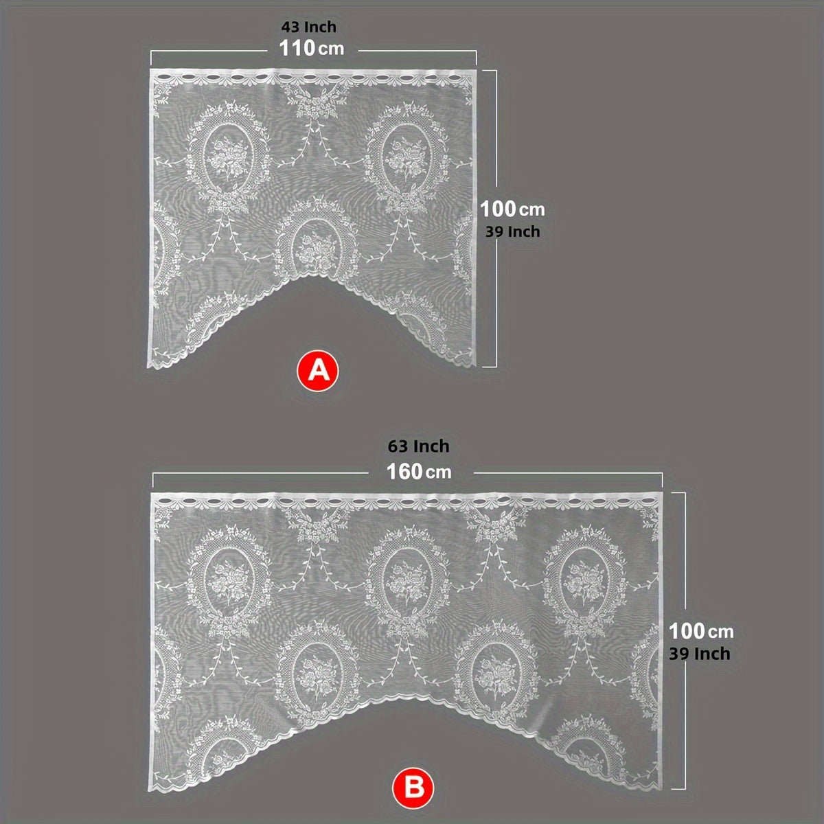 Lace Curtain Tiers with Rod Pocket Short Cafe Window Cover for Kitchen Bathroom Bedroom