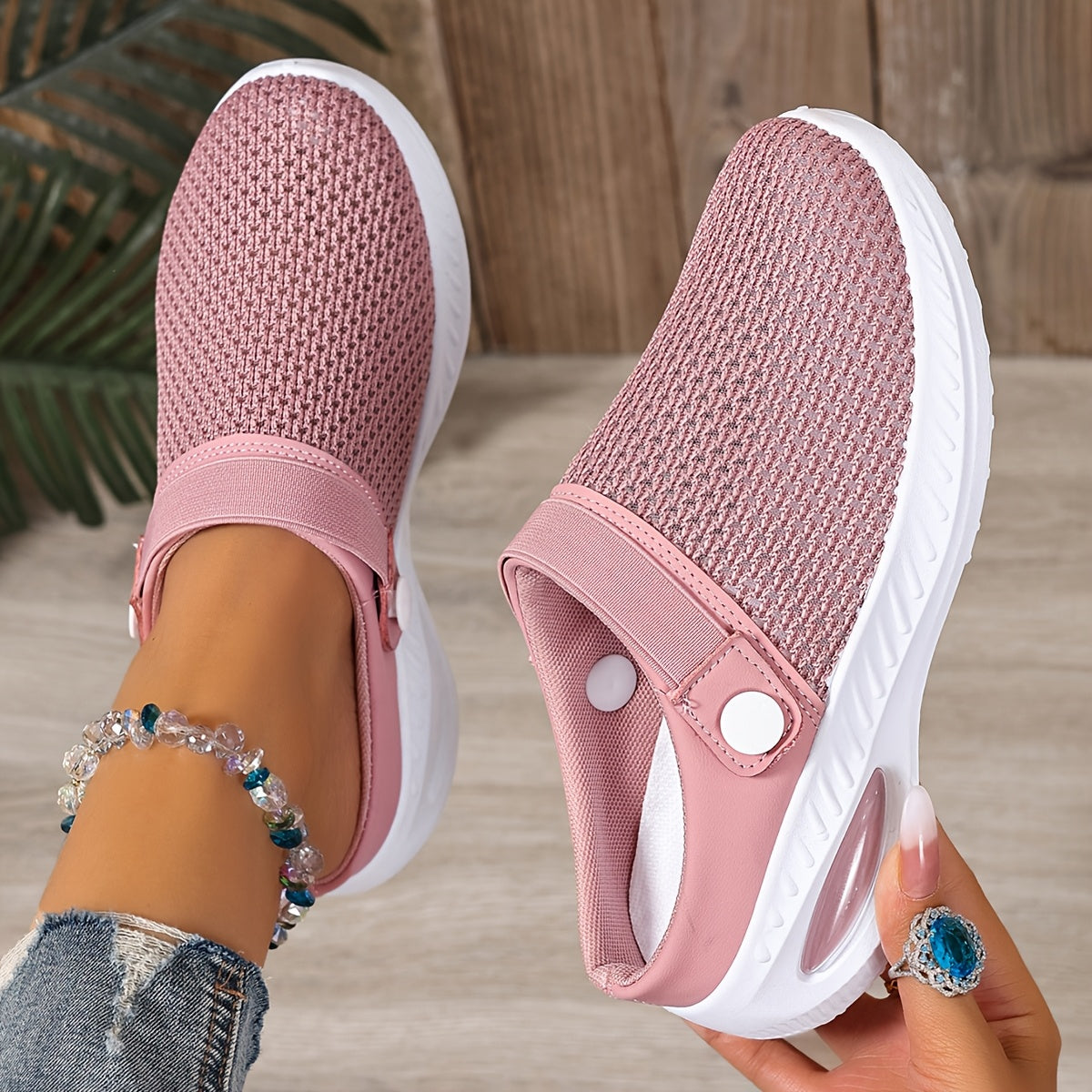 Women's Casual Breathable Slip-On Sports Slippers Wide Fit Solid Color
