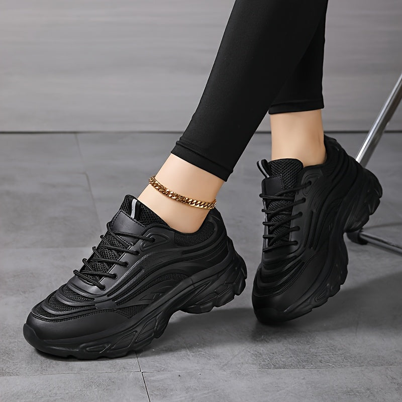 Women's Casual Mesh Lace-Up Sneakers with Thick Sole and Comfort