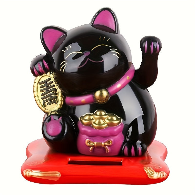 Solar-Powered Lucky Cat Figurine Battery-Free Car Dashboard Home Decor