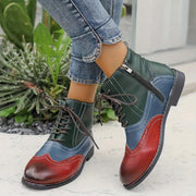 Women's Patchwork Leather Boots Side Zipper Platform Walking Comfortable Shoes