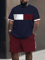Plus Size Men's Color Block T-Shirt Set Casual Sports Polyester