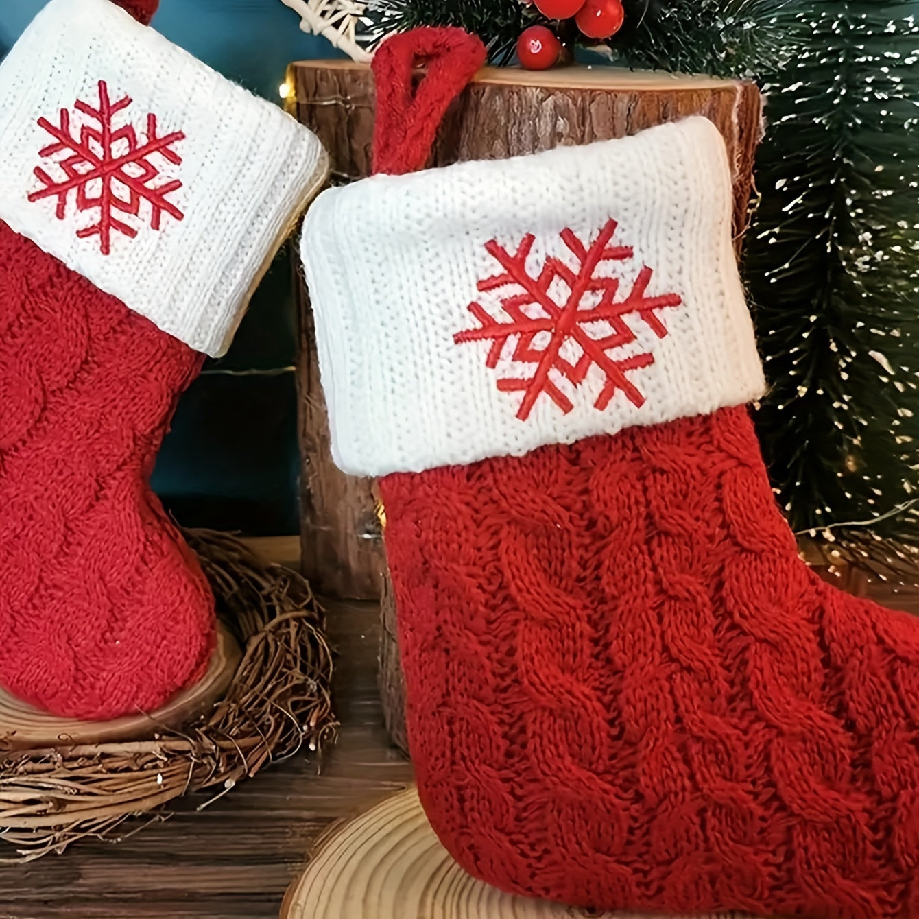 Knitted Christmas Stocking with Letter Design for Tree Decor and Holiday Gifts