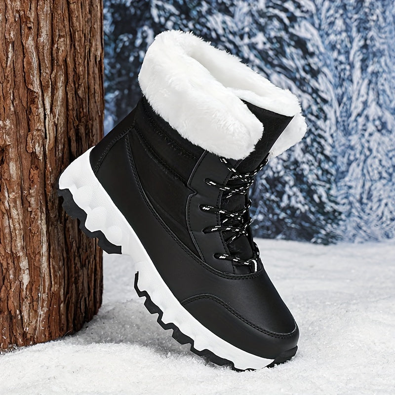 Women's Mid-Calf Winter Hiking Boots Solid Color Lace-Up Waterproof