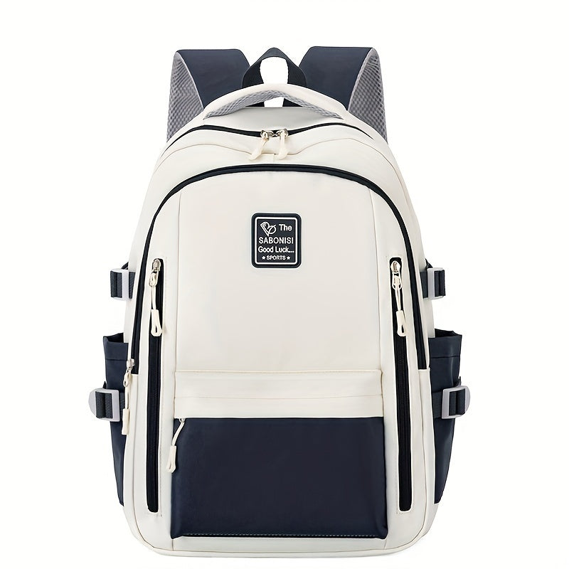 Two-Tone Water-Resistant Nylon Backpack for Students Casual Daypack with Organized Storage