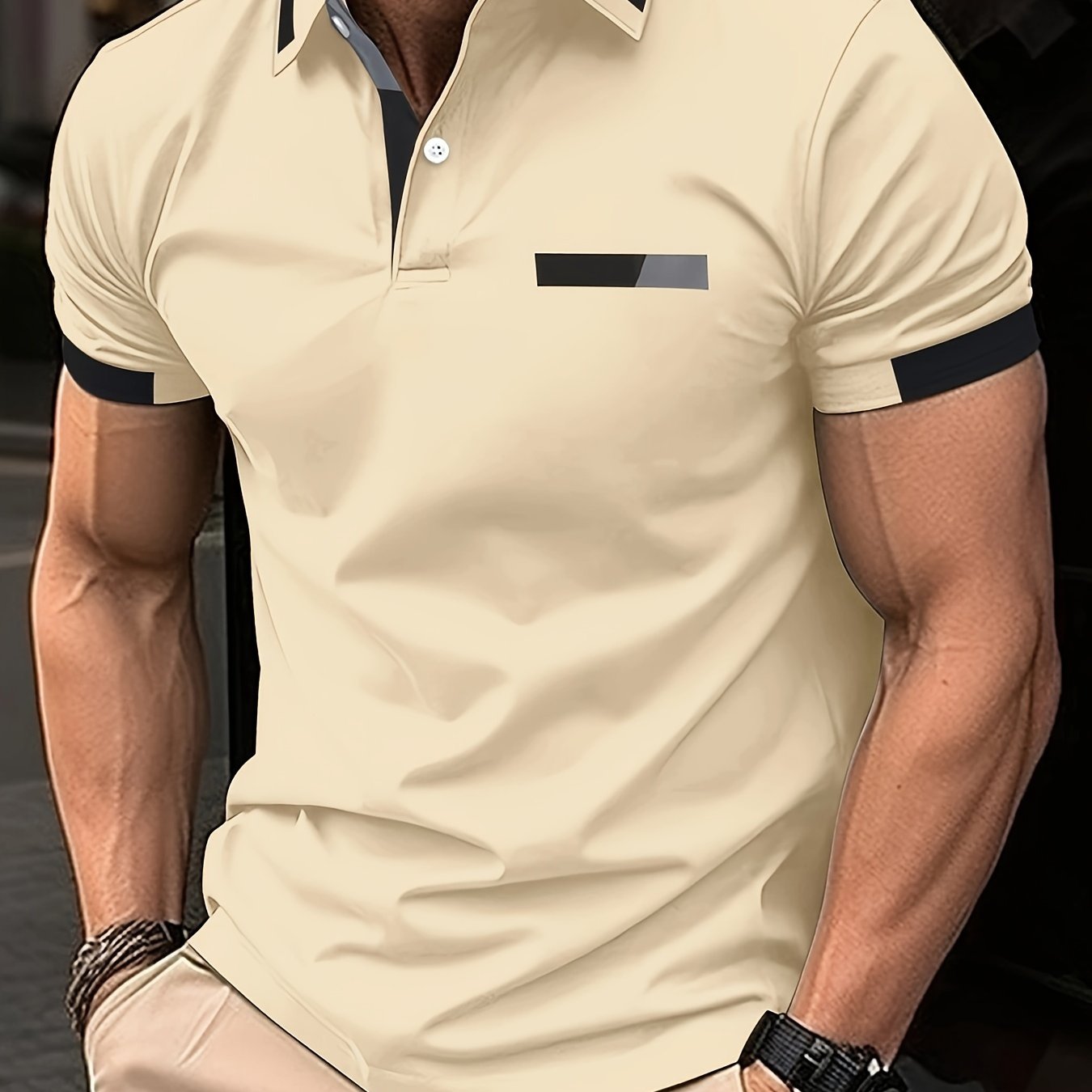 Men's Short Sleeve Shirt with Chest Print and Turnover Collar Summer Casual Polyester
