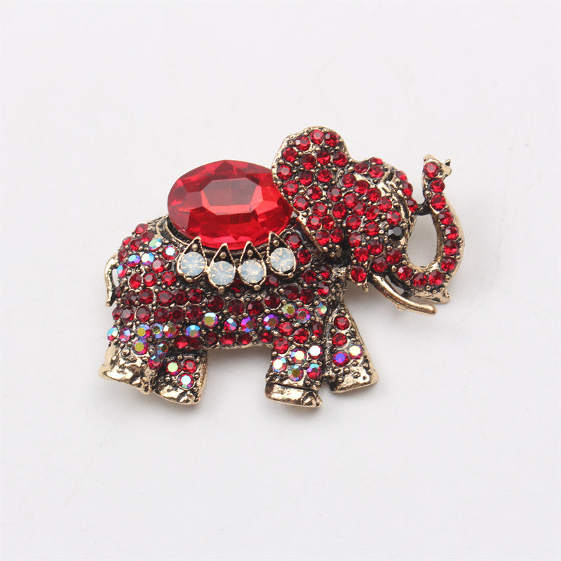 Elephant Brooch Rhinestones Enamel Crystal Jewelry for Women Gift