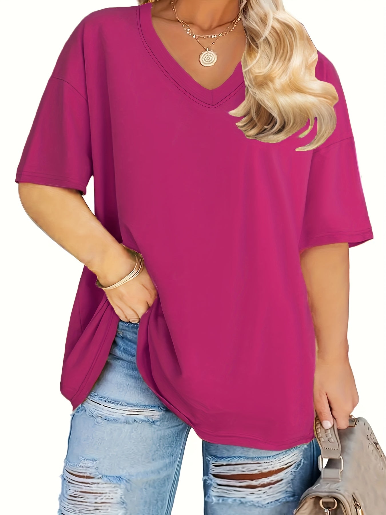 Plus Size V-Neck T-Shirts for Women Casual Soft Stretch Summer Pack of 6