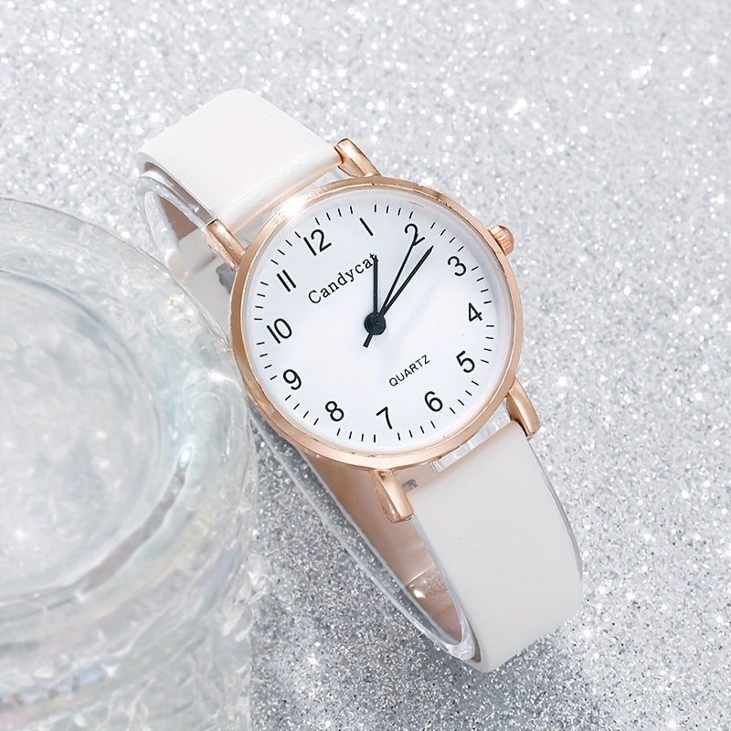 Ladies Fashion Quartz Watch Ring Necklace Set with Faux Leather Straps and Gift Box