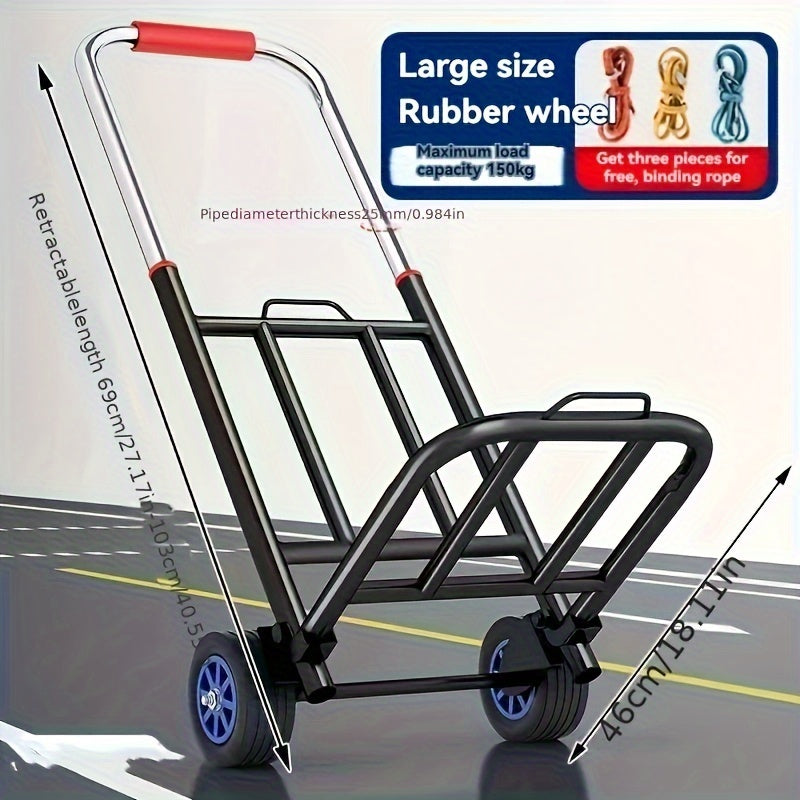 Foldable Hand Truck with Rubber Wheels and High Load Capacity for Home and Grocery Use