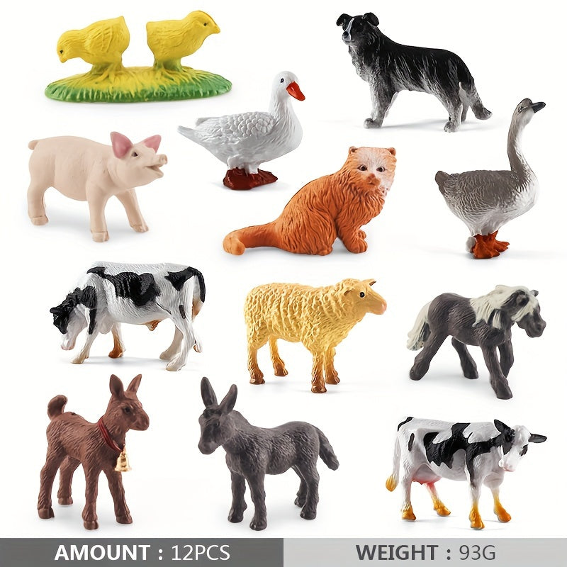Conjunto de animales de granja en miniatura para niños de 3 a 8 años, de PVC, realista, multicolor