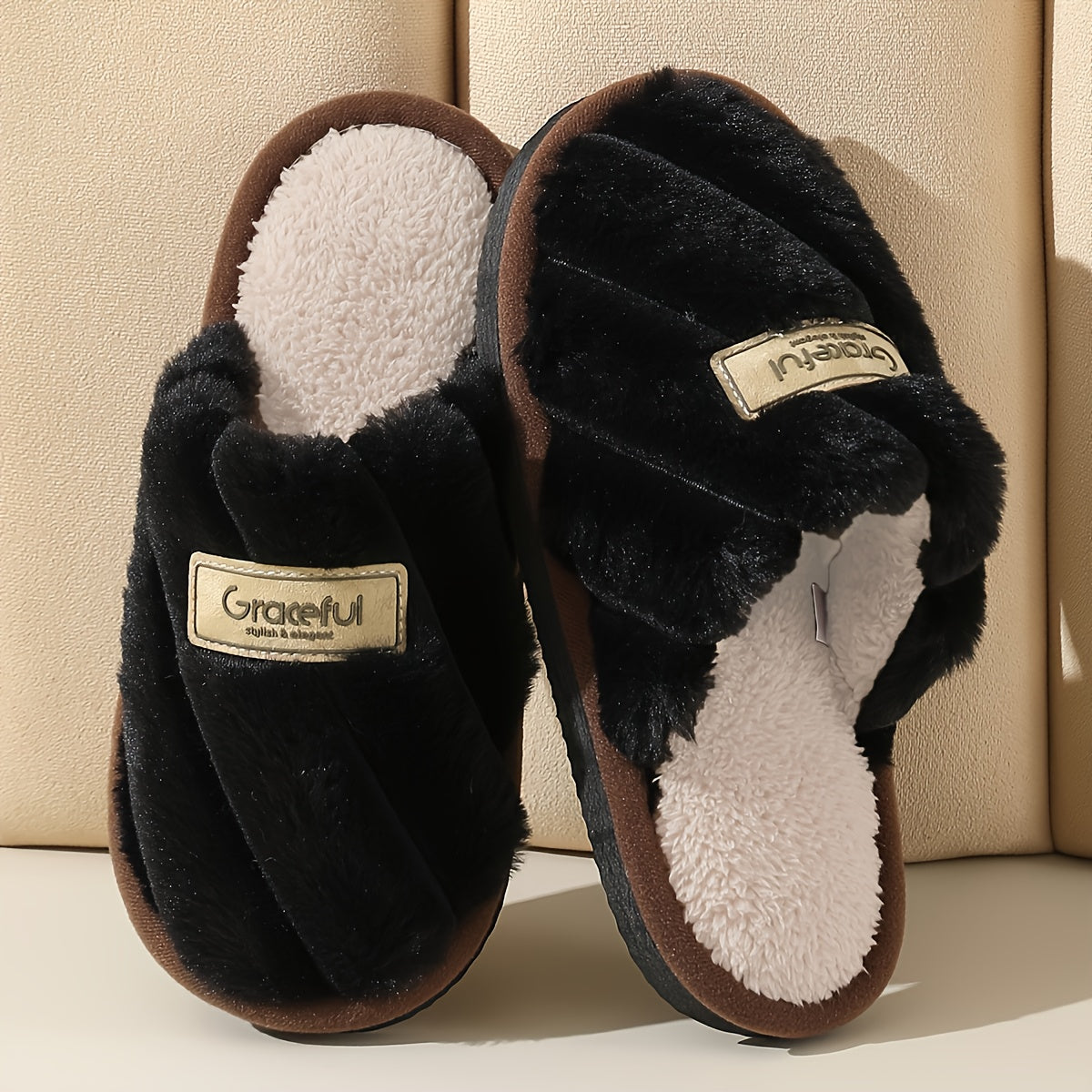 Women’s Plush Fleece Indoor Slippers Black Pink White Cozy House Shoes