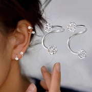 Sterling Silver and Stainless Steel Spiral Ball Earrings with Rhinestone Inlay for Daily Wear