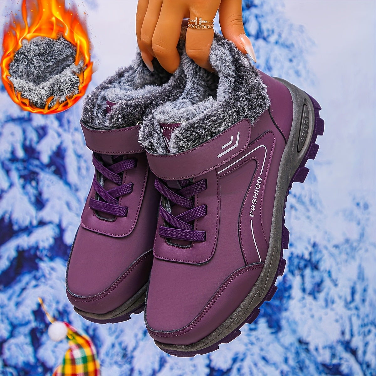 Women's Winter Ankle Boots Synthetic Leather Black Red Slip-On Lace-Up Boots