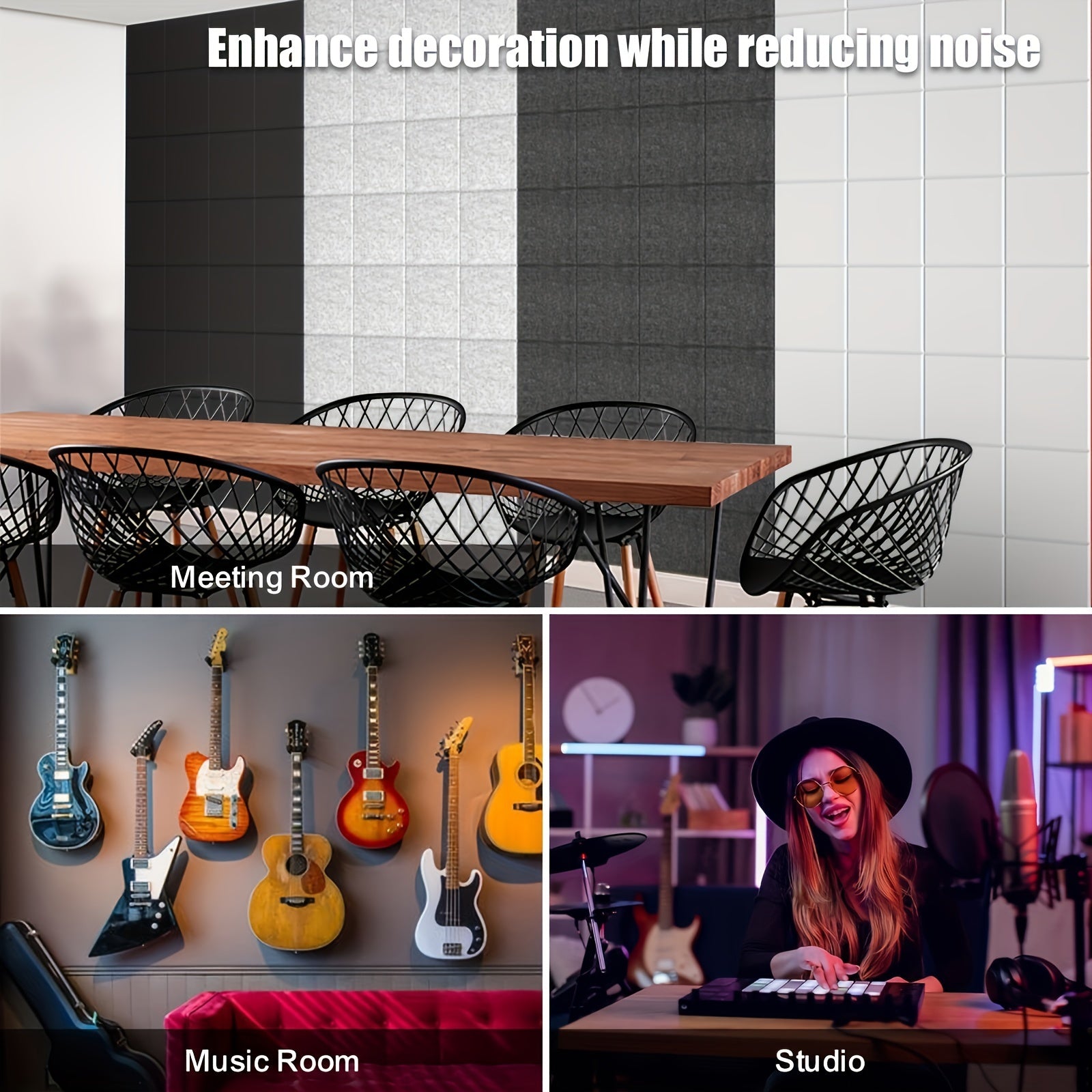 12pcs Acoustic Foam Panels 22.86cm Square Self-Adhesive Soundproof Tiles for Home Office Studio