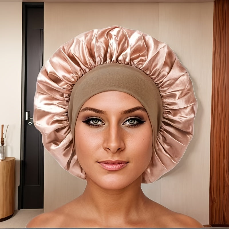 Wide Brim Sleep Cap Adjustable Soft Comfortable Hair Care Accessory Black Beige
