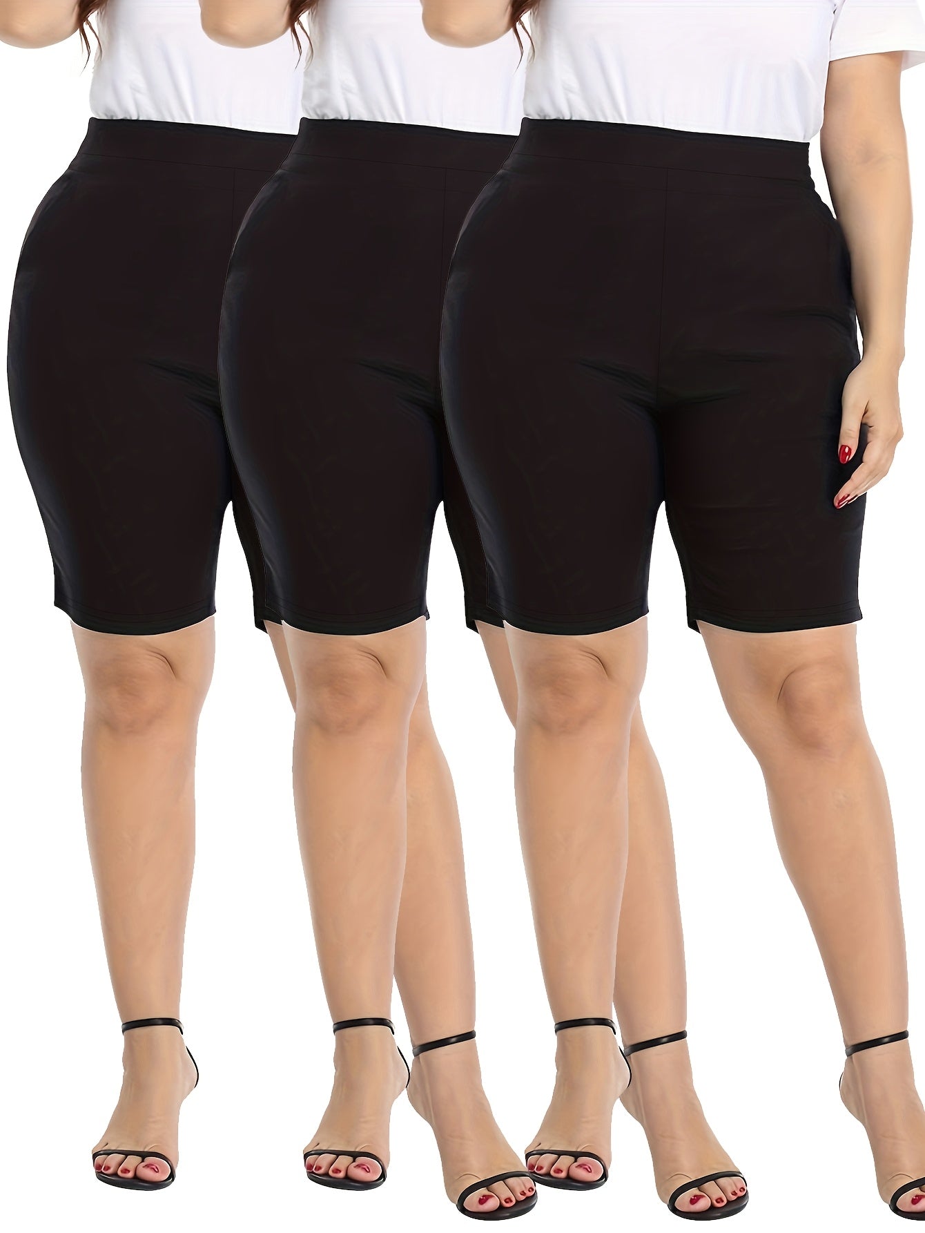 Plus Size Shorts Set of Three, Cotton, Casual, Multicolor