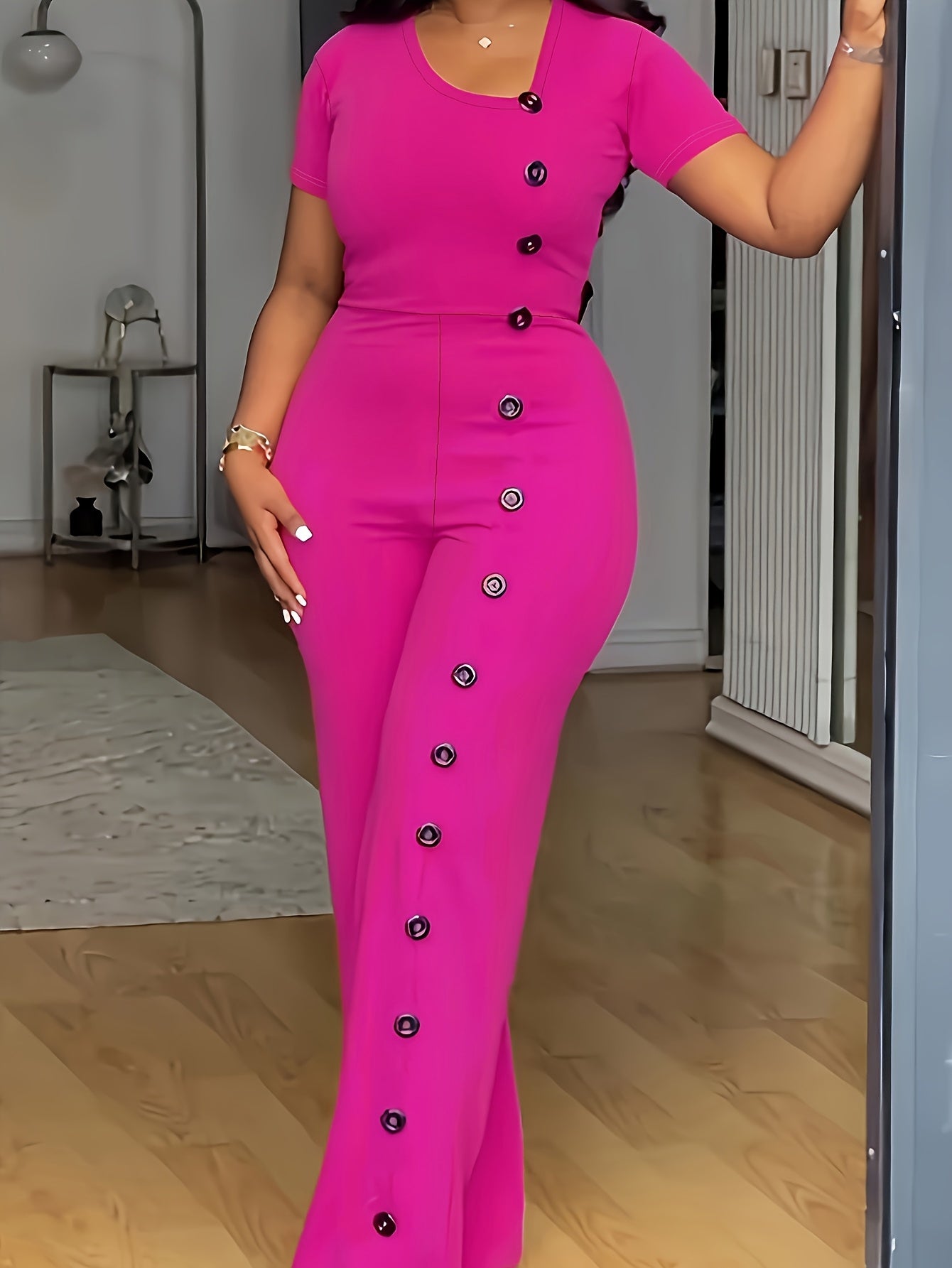 Women's Formal Short Sleeve Buttoned Office Pants in Black or Navy