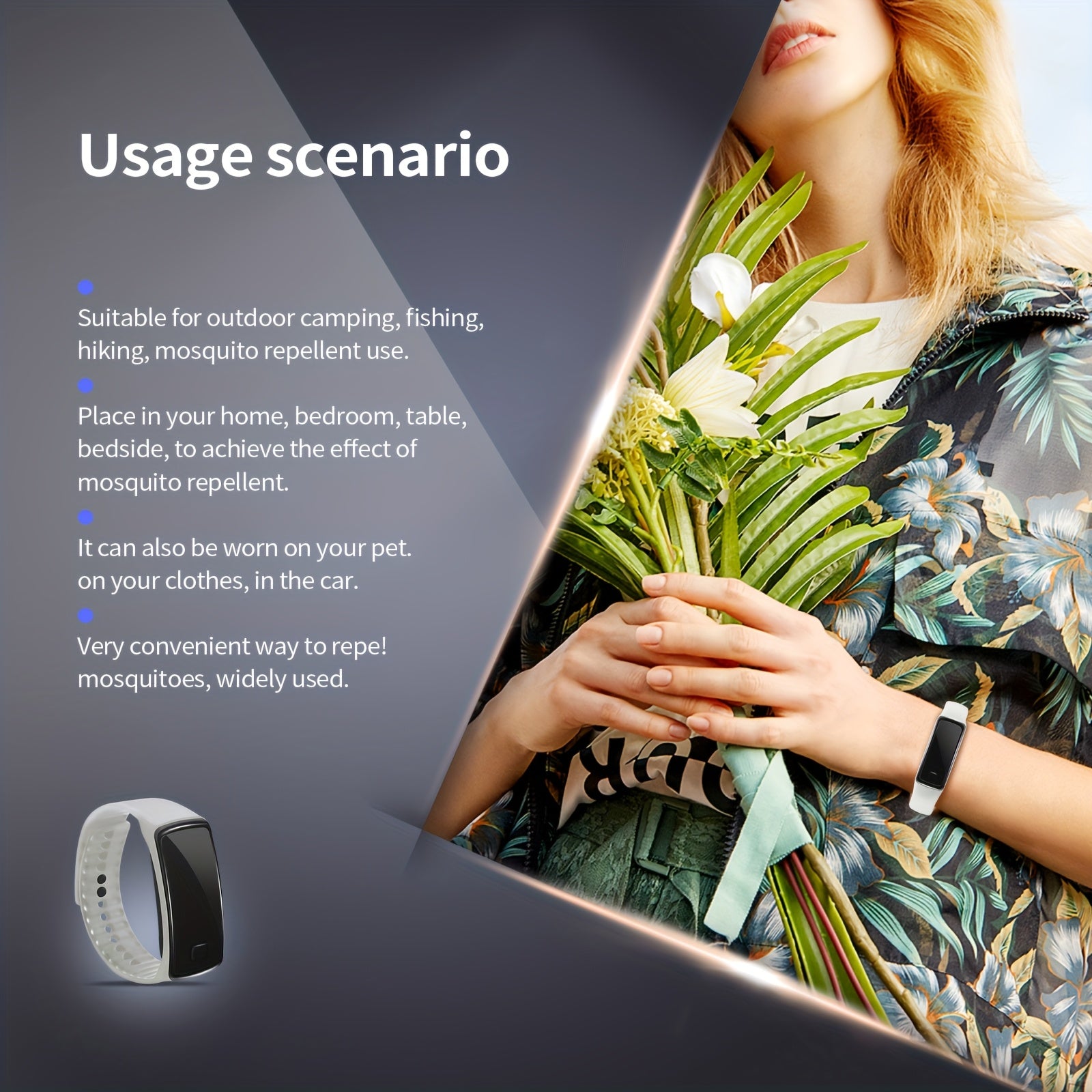 Uniseks silikon sivuvchilarni qaytaruvchi soat, hasharotlar va chivinlarni o‘ldiruvchi, tashqi foydalanish uchun bilaguzuk