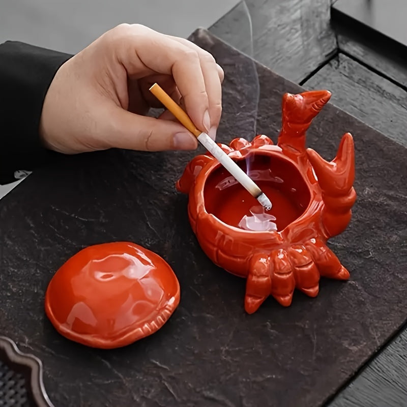 Ceramic Crab Ashtray with Lid Fly-Proof Home Office Decorative Tea Pet