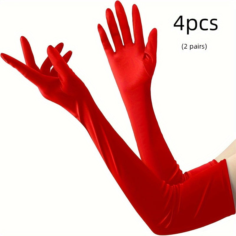 Set of 4 Satin Gloves for Women Wedding Party Costume Accessories