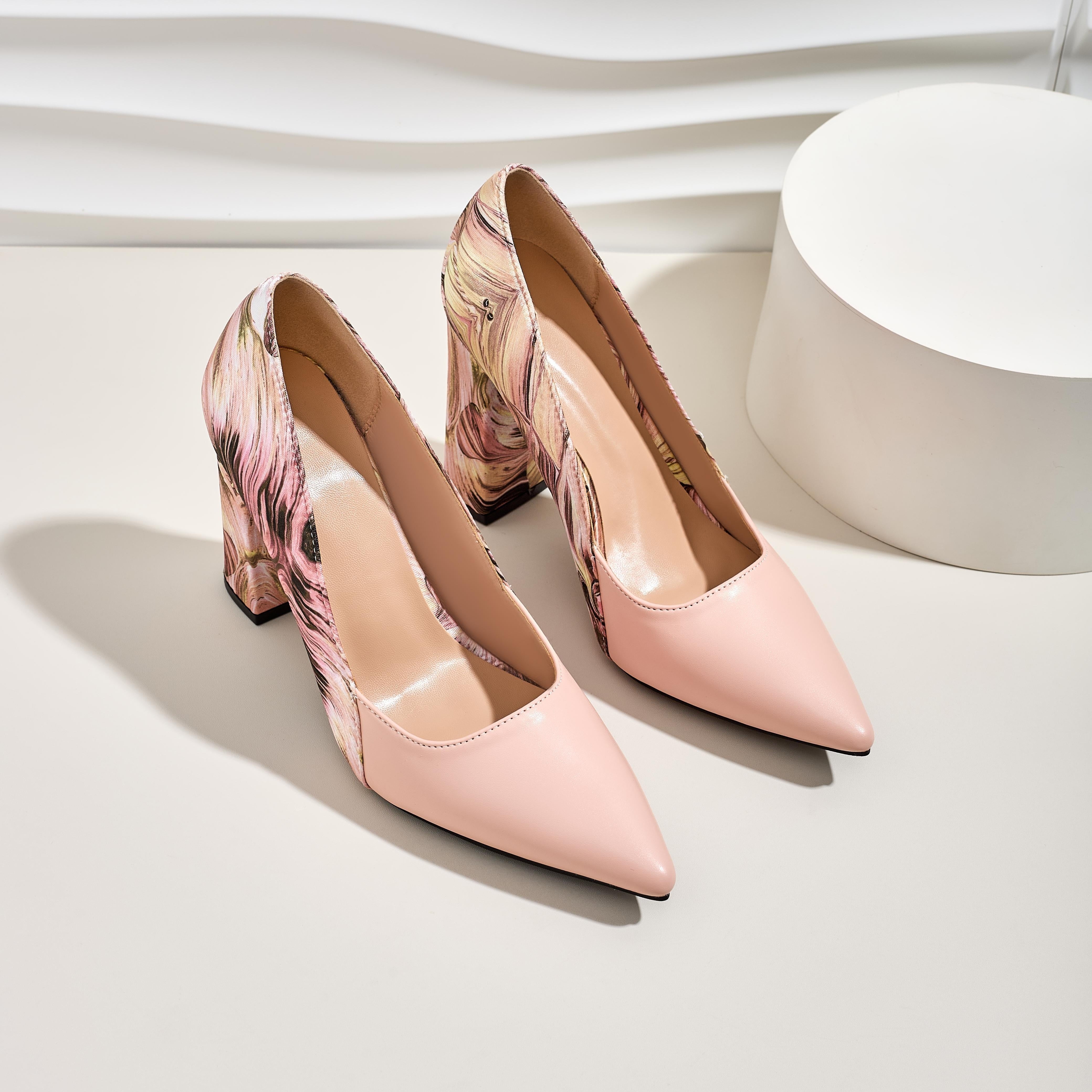 Women's Fashion High Heels Pumps with Thick Heel and Breathable Fabric