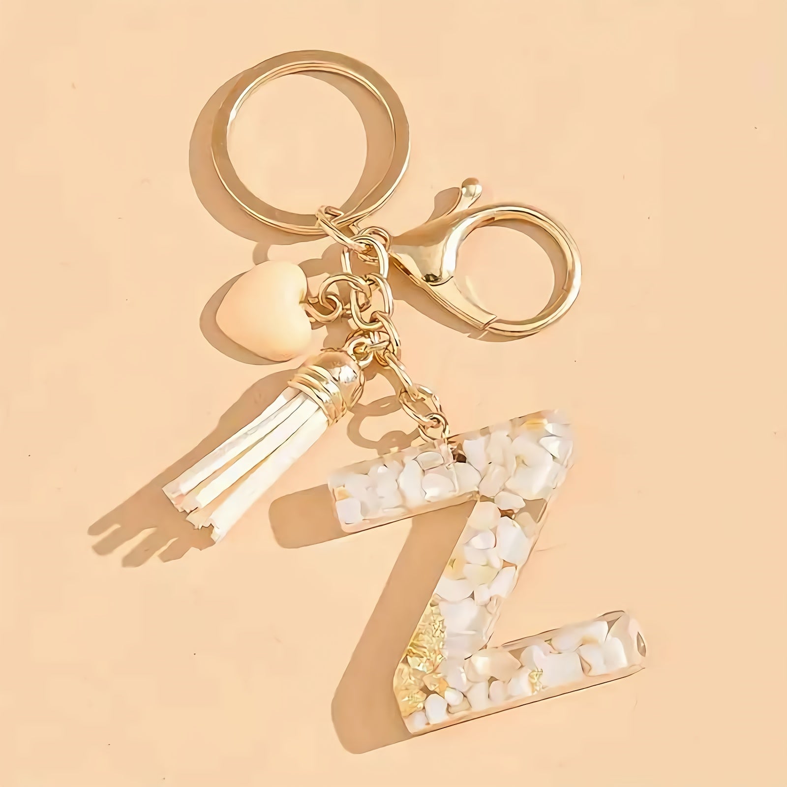 Women's Resin Initial Keychain Heart-Shaped Tassel Charm for Backpacks