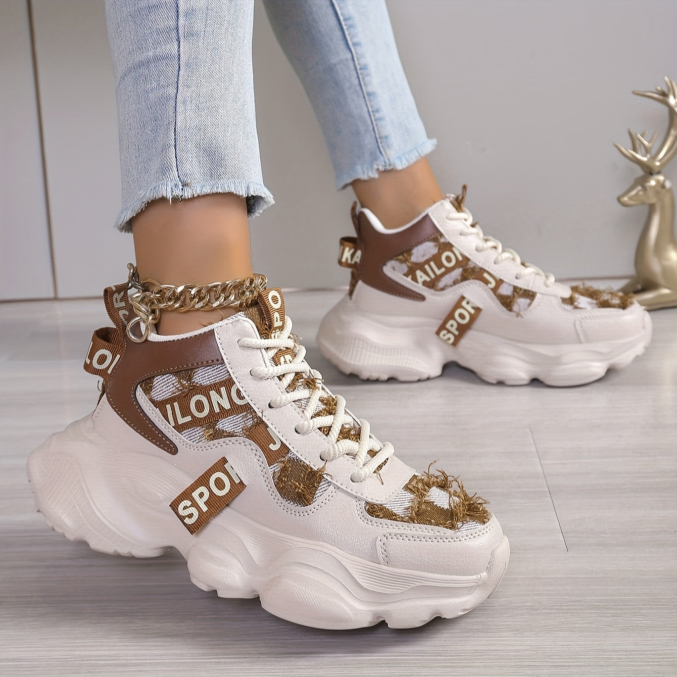 Women's High-Top Sneakers Breathable EVA Sole Casual Shoes Blue and White