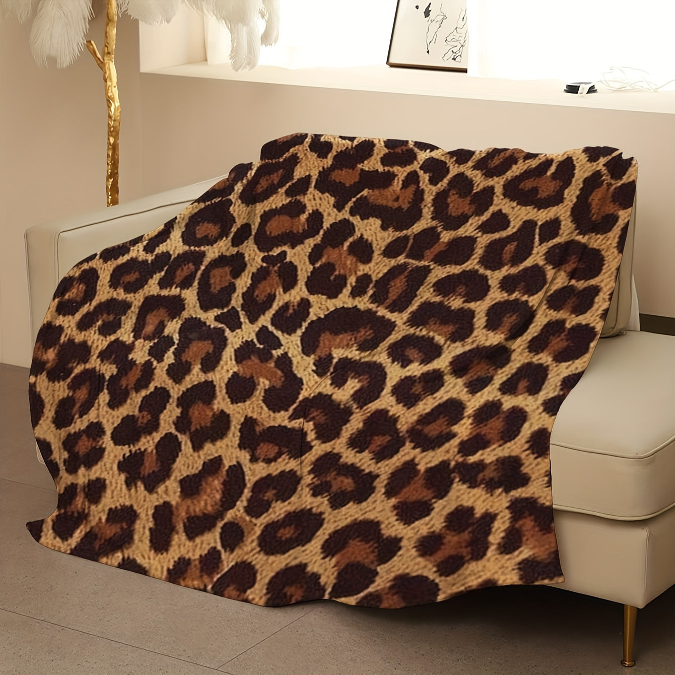 Leopard Print Coral Fleece Blanket Soft Warm All-Season Throw for Sofa Bed Camping