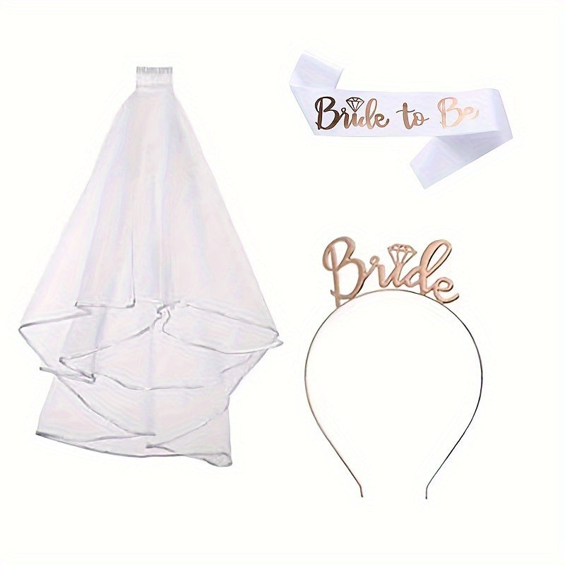 Bachelorette Party Accessories Luxe Veil Headband Sash Set for Bride-to-Be