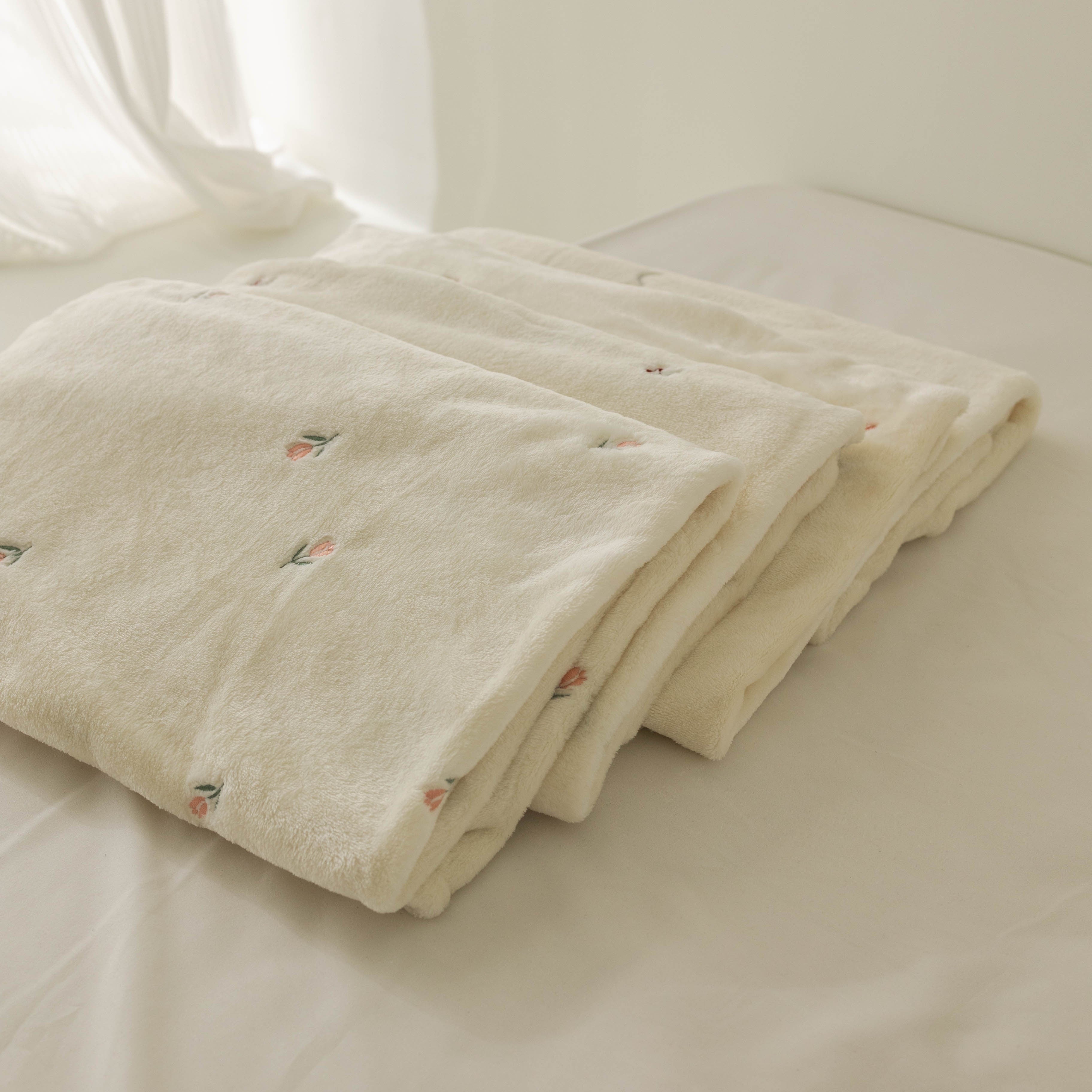 Beige Embroidered Blanket Throw for Warmth and Comfort Versatile Travel Stroller Cover