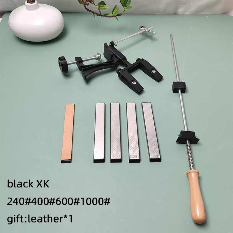 Afilador de cuchillos de cocina con sistema giratorio, ángulo ajustable, base de madera, mango ergonómico