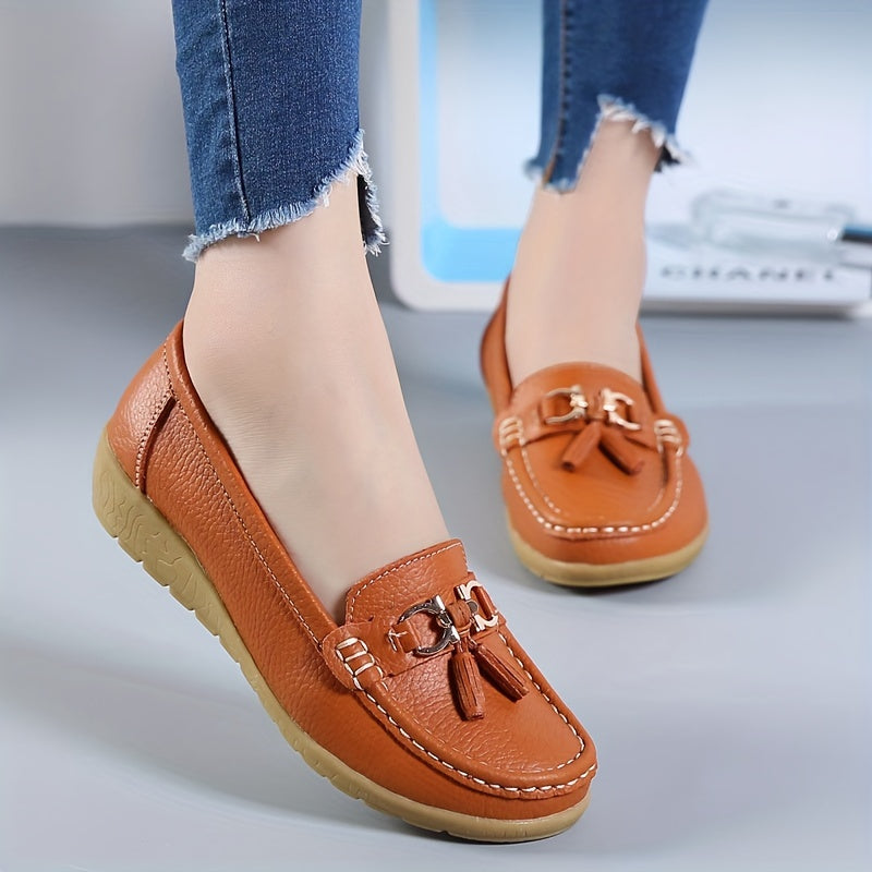 Women's Low Wedge Bowknot Loafers Solid Color Round Toe Slip-On Shoes