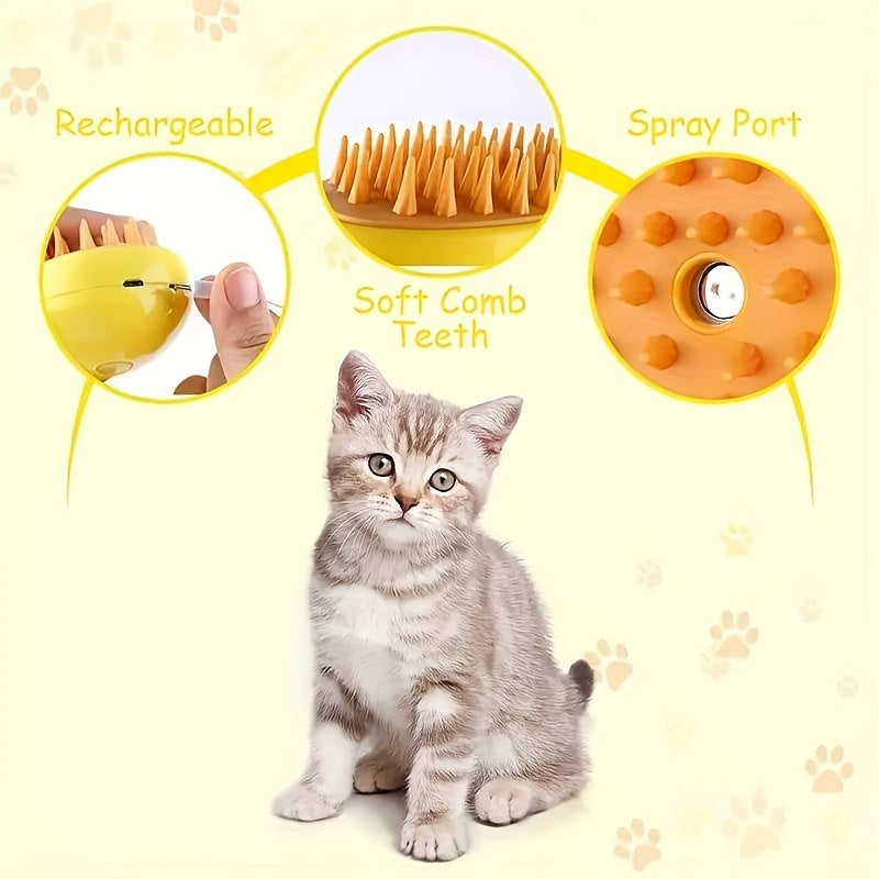 USB-Powered Steam Pet Brush for Cats and Dogs Deshedding Comb with Spray Indoor Outdoor