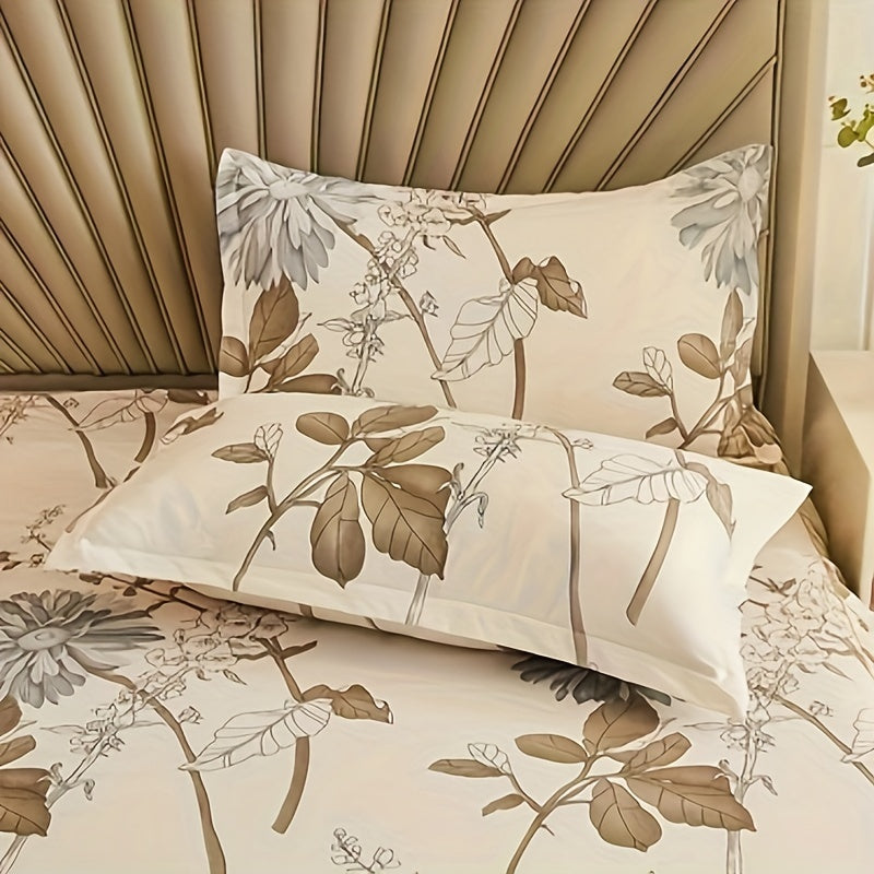 Contemporary Floral Bedding Set with Ruffle Skirt and Pillowcases Polyester Fiber Woven Active Printing