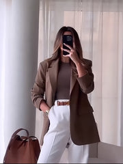 Women's 2024 Solid Color Long Sleeve Blazer with Button Details