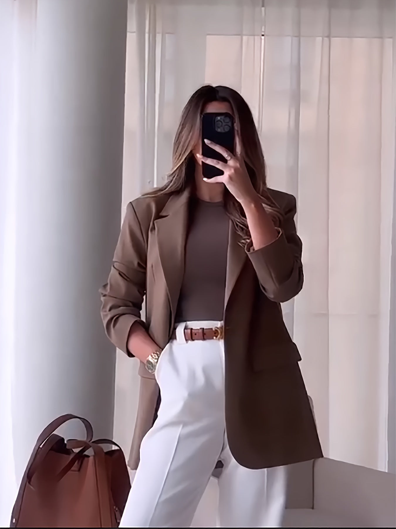 Women's 2024 Solid Color Long Sleeve Blazer with Button Details