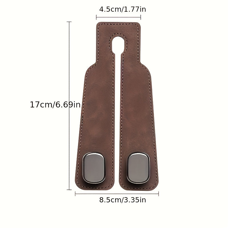 Universal Faux Leather Car Seat Headrest Hooks with Concealed Metal Slots