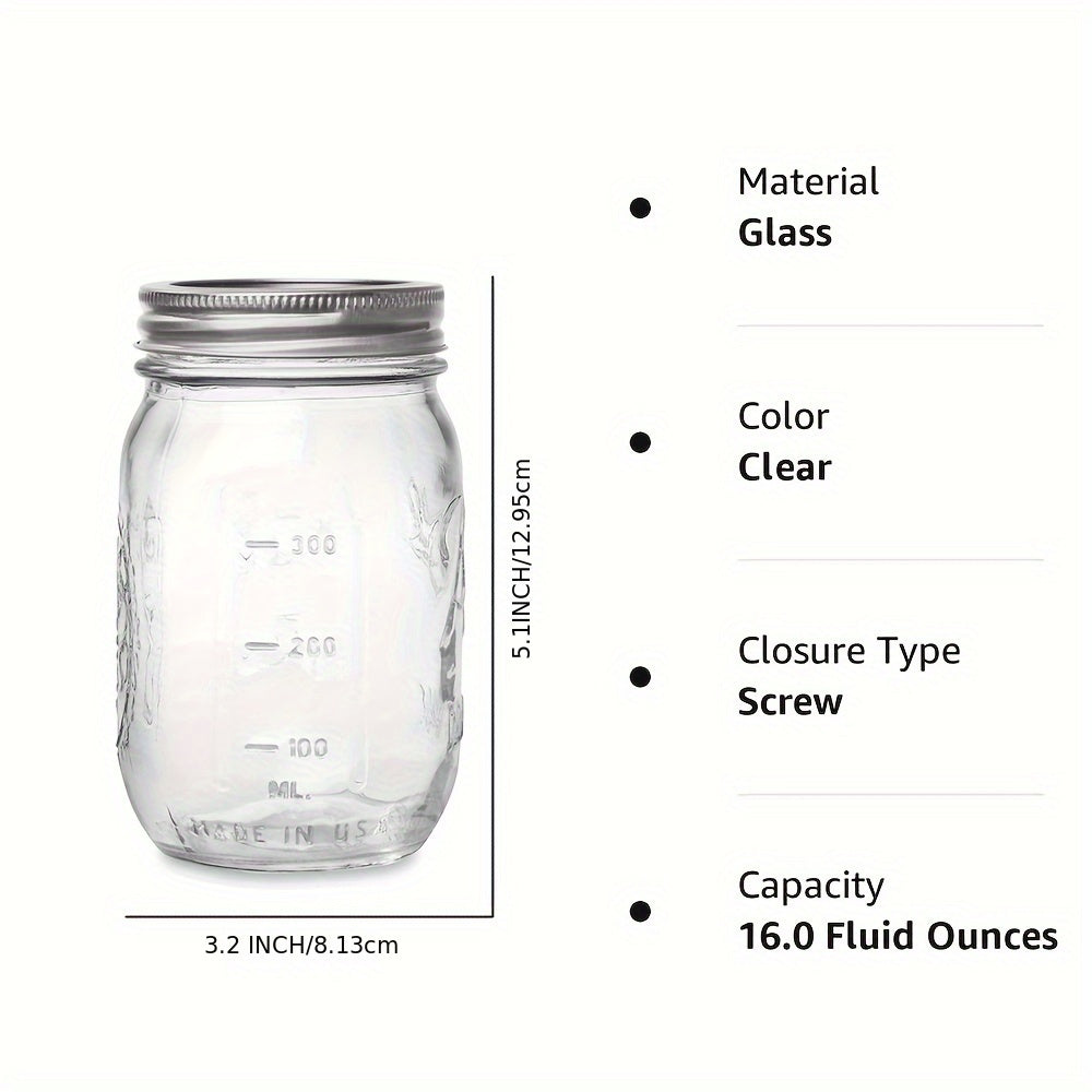 Set of 1/4/8 Clear Glass Mason Jars with Regular Lids for Canning Fermenting and Food Storage