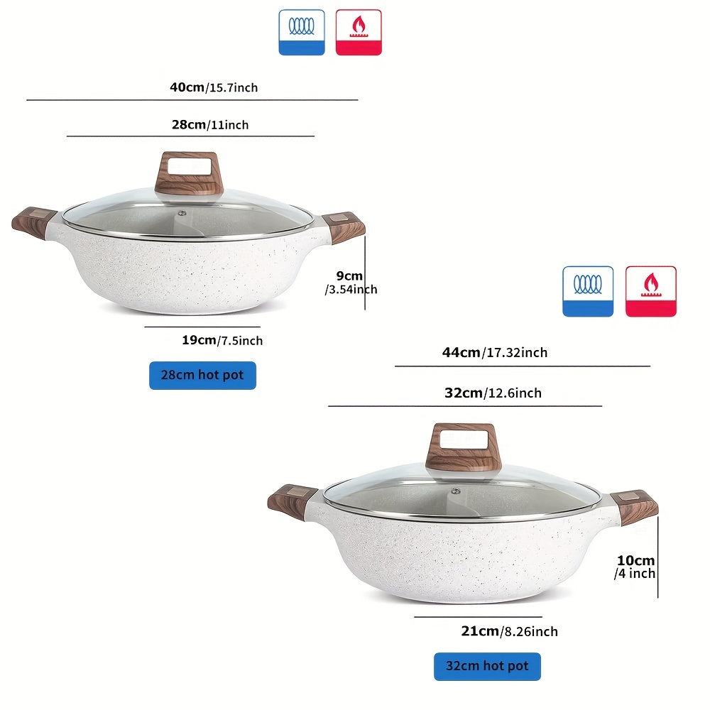 Dual-Sided Non-Stick Granite Saucepan 28cm 32cm Induction Compatible