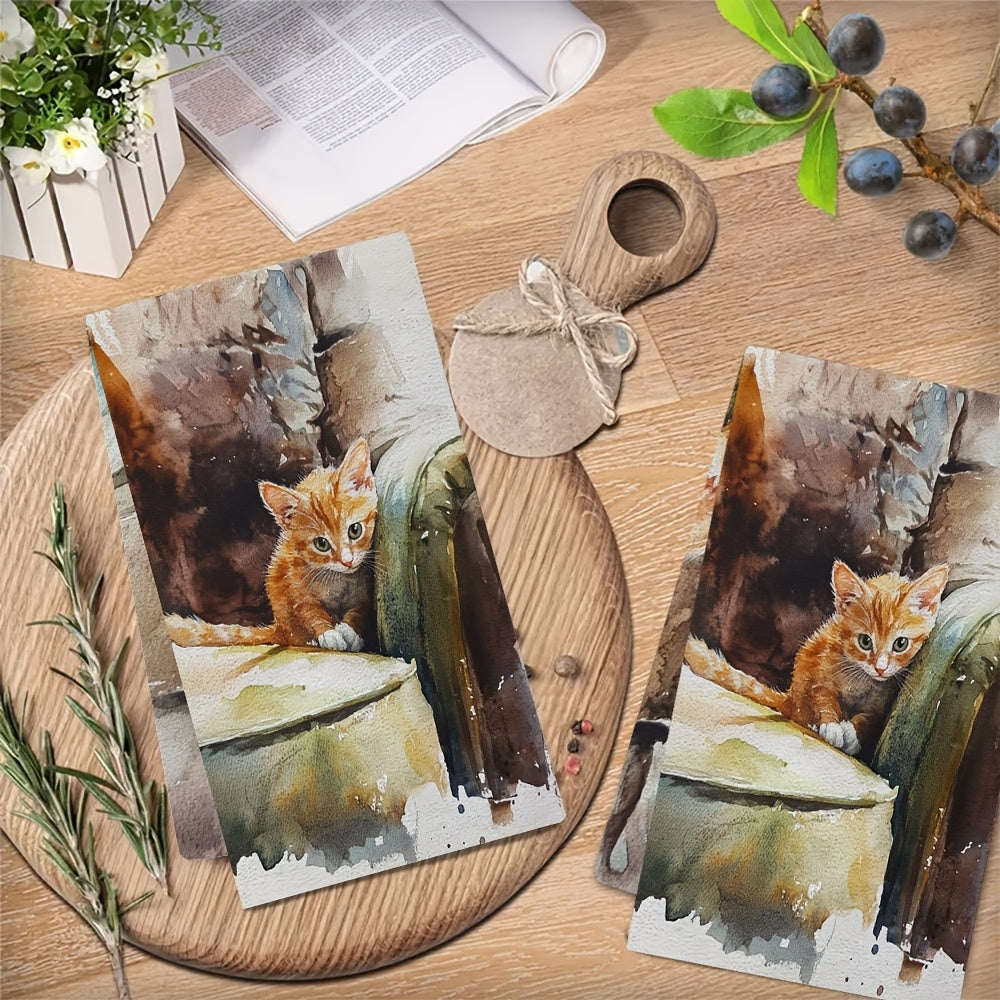 Toallas de cocina de dos piezas ultra suaves con diseño de gatito peekaboo, absorbentes, aptas para lavadora